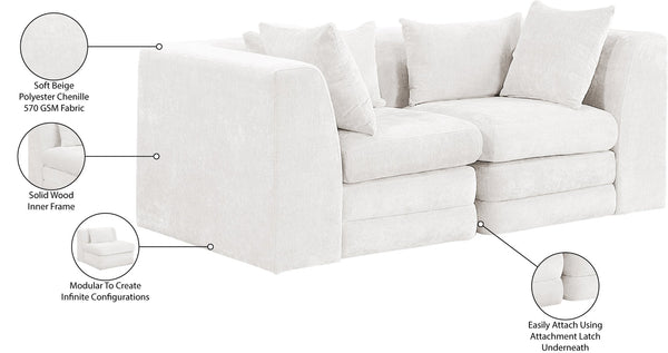 Meridian Furniture Stellar Modular Two Piece Sofa with Dense Chenille Upholstery for Modern Living Rooms 608Cream-S76B
