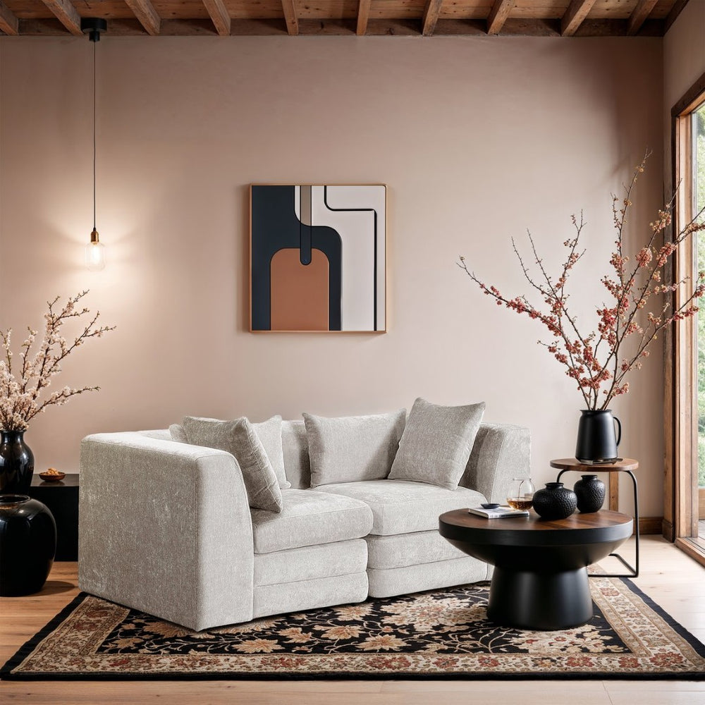 Meridian Furniture Stellar Modular Two Piece Sofa with Dense Chenille Upholstery for Modern Living Rooms 608Cream-S76B