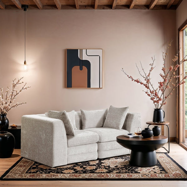 Meridian Furniture Stellar Modular Two Piece Sofa with Dense Chenille Upholstery for Modern Living Rooms 608Cream-S76B