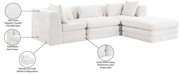 Meridian Furniture Stellar Four Piece Modular Sectional Soft Chenille Upholstery for Open Living Rooms 608Cream-Sec4A