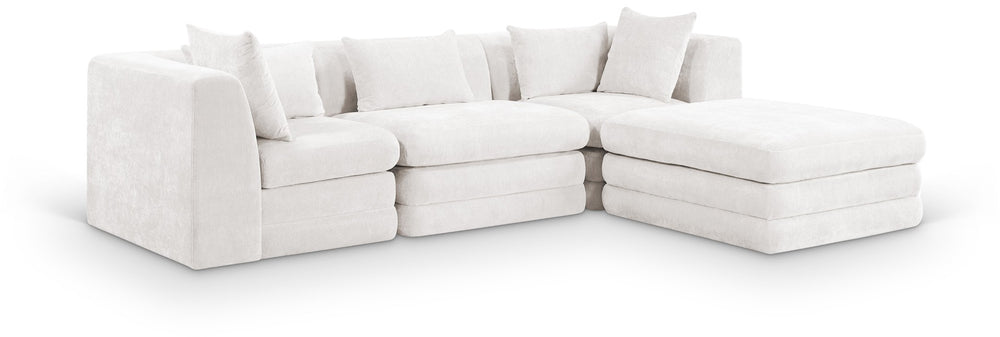 Meridian Furniture Stellar Four Piece Modular Sectional Soft Chenille Upholstery for Open Living Rooms 608Cream-Sec4A