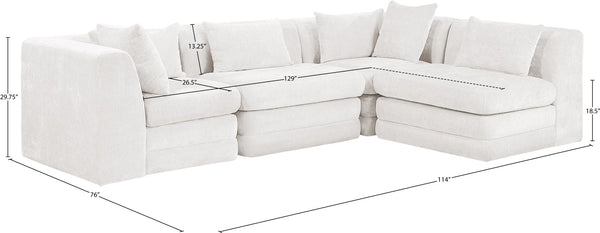 Meridian Furniture Stellar Four Piece Modular Sectional Plush Chenille Upholstery for Spacious Living Rooms 608Cream-Sec4B