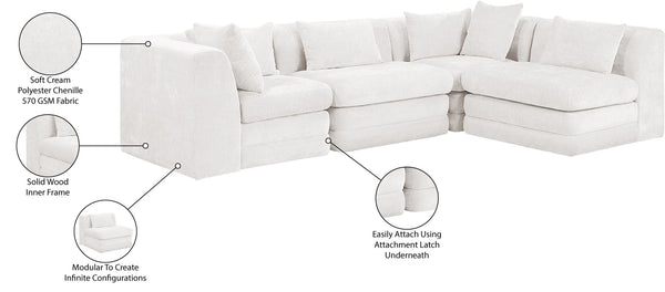 Meridian Furniture Stellar Four Piece Modular Sectional Plush Chenille Upholstery for Spacious Living Rooms 608Cream-Sec4B