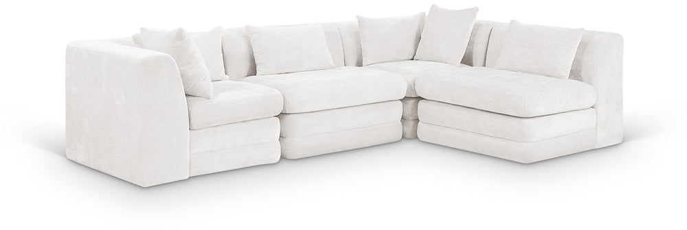 Meridian Furniture Stellar Four Piece Modular Sectional Plush Chenille Upholstery for Spacious Living Rooms 608Cream-Sec4B