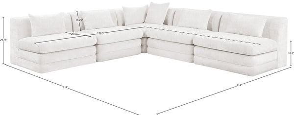 Meridian Furniture Stellar Five Piece Modular Sectional Plush Chenille Cloud Sofa for Living Rooms 608Cream-Sec5B