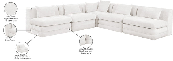 Meridian Furniture Stellar Five Piece Modular Sectional Plush Chenille Cloud Sofa for Living Rooms 608Cream-Sec5B