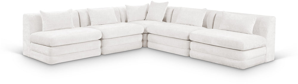 Meridian Furniture Stellar Five Piece Modular Sectional Plush Chenille Cloud Sofa for Living Rooms 608Cream-Sec5B