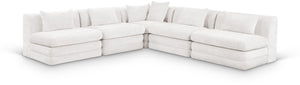 Meridian Furniture Stellar Five Piece Modular Sectional Plush Chenille Cloud Sofa for Living Rooms 608Cream-Sec5B