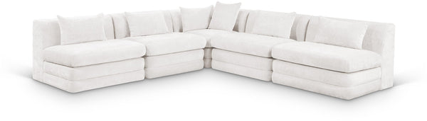 Meridian Furniture Stellar Five Piece Modular Sectional Plush Chenille Cloud Sofa for Living Rooms 608Cream-Sec5B