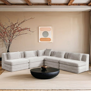 Meridian Furniture Stellar Five Piece Modular Sectional Plush Chenille Cloud Sofa for Living Rooms 608Cream-Sec5B