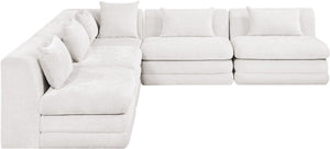 Meridian Furniture Stellar Five Piece Modular Sectional Plush Chenille Cloud Sofa for Living Rooms 608Cream-Sec5B