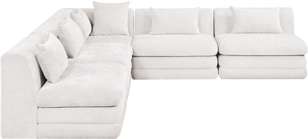 Meridian Furniture Stellar Five Piece Modular Sectional Plush Chenille Cloud Sofa for Living Rooms 608Cream-Sec5B