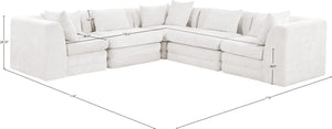 Meridian Furniture Stellar Five Piece Chenille Modular Sectional Plush Cloud Comfort for Living Rooms 608Cream-Sec5C