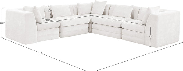 Meridian Furniture Stellar Five Piece Chenille Modular Sectional Plush Cloud Comfort for Living Rooms 608Cream-Sec5C