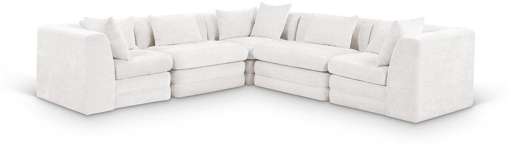 Meridian Furniture Stellar Five Piece Chenille Modular Sectional Plush Cloud Comfort for Living Rooms 608Cream-Sec5C
