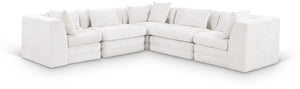 Meridian Furniture Stellar Five Piece Chenille Modular Sectional Plush Cloud Comfort for Living Rooms 608Cream-Sec5C