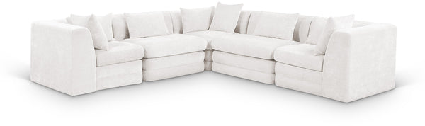 Meridian Furniture Stellar Five Piece Chenille Modular Sectional Plush Cloud Comfort for Living Rooms 608Cream-Sec5C