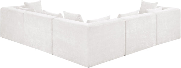 Meridian Furniture Stellar Five Piece Chenille Modular Sectional Plush Cloud Comfort for Living Rooms 608Cream-Sec5C