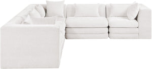 Meridian Furniture Stellar Five Piece Chenille Modular Sectional Plush Cloud Comfort for Living Rooms 608Cream-Sec5C