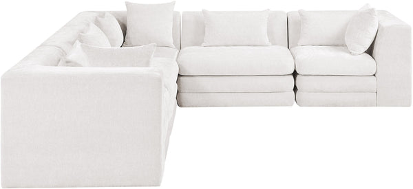 Meridian Furniture Stellar Five Piece Chenille Modular Sectional Plush Cloud Comfort for Living Rooms 608Cream-Sec5C
