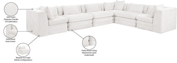 Meridian Furniture Stellar Six Piece Modular Sectional Plush Chenille Lounge Sofa for Large Living Rooms 608Cream-Sec6A