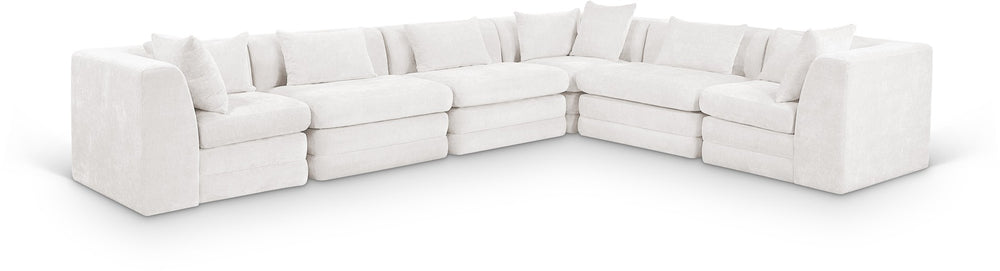 Meridian Furniture Stellar Six Piece Modular Sectional Plush Chenille Lounge Sofa for Large Living Rooms 608Cream-Sec6A