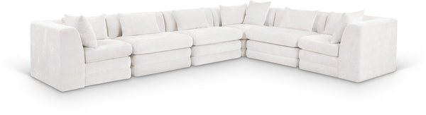 Meridian Furniture Stellar Six Piece Modular Sectional Plush Chenille Lounge Sofa for Large Living Rooms 608Cream-Sec6A