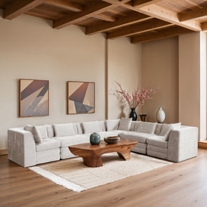 Meridian Furniture Stellar Six Piece Modular Sectional Plush Chenille Lounge Sofa for Large Living Rooms 608Cream-Sec6A