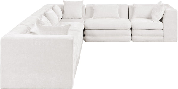 Meridian Furniture Stellar Six Piece Modular Sectional Plush Chenille Lounge Sofa for Large Living Rooms 608Cream-Sec6A