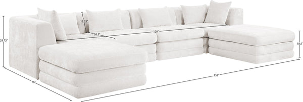 Meridian Furniture Stellar Six Piece Chenille Modular Sectional Plush Upholstered Sofa for Large Living Rooms 608Cream-Sec6B