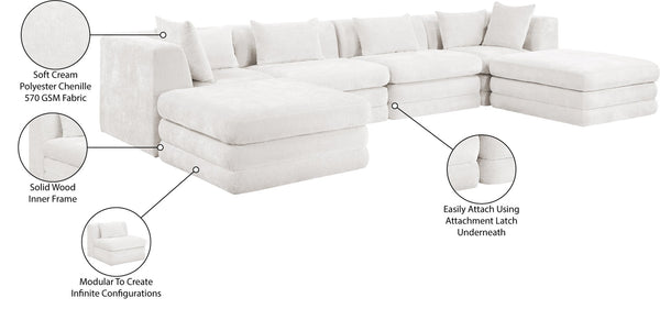 Meridian Furniture Stellar Six Piece Chenille Modular Sectional Plush Upholstered Sofa for Large Living Rooms 608Cream-Sec6B
