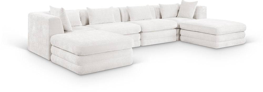 Meridian Furniture Stellar Six Piece Chenille Modular Sectional Plush Upholstered Sofa for Large Living Rooms 608Cream-Sec6B