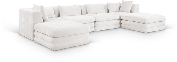 Meridian Furniture Stellar Six Piece Chenille Modular Sectional Plush Upholstered Sofa for Large Living Rooms 608Cream-Sec6B
