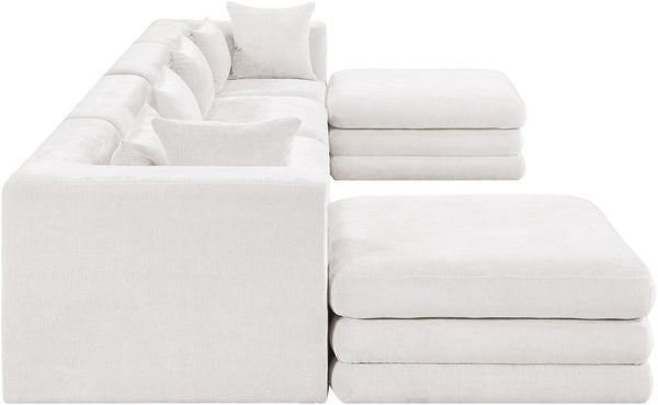 Meridian Furniture Stellar Six Piece Chenille Modular Sectional Plush Upholstered Sofa for Large Living Rooms 608Cream-Sec6B