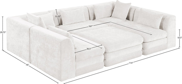 Meridian Furniture Stellar Six Piece Modular Sectional Plush Chenille Upholstery Large Living Room Sofa 608Cream-Sec6C