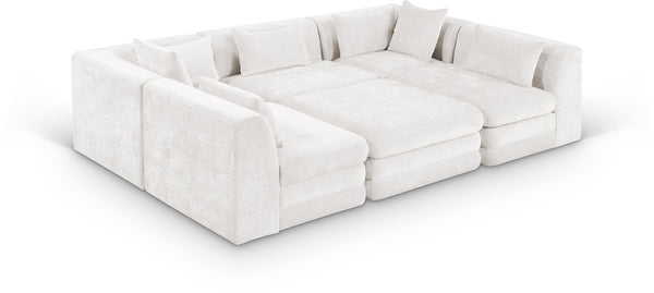 Meridian Furniture Stellar Six Piece Modular Sectional Plush Chenille Upholstery Large Living Room Sofa 608Cream-Sec6C