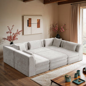 Meridian Furniture Stellar Six Piece Modular Sectional Plush Chenille Upholstery Large Living Room Sofa 608Cream-Sec6C