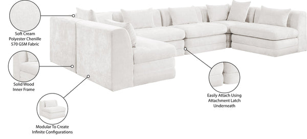 Meridian Furniture Stellar Six Piece Chenille Modular Sectional Plush Cream Upholstery for Open Living 608Cream-Sec6D