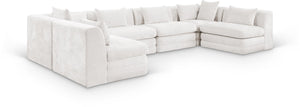 Meridian Furniture Stellar Six Piece Chenille Modular Sectional Plush Cream Upholstery for Open Living 608Cream-Sec6D