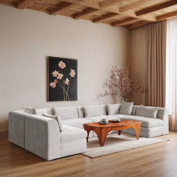Meridian Furniture Stellar Six Piece Chenille Modular Sectional Plush Cream Upholstery for Open Living 608Cream-Sec6D