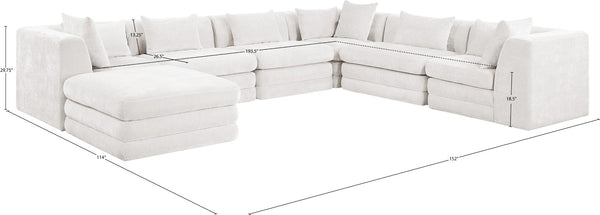 Meridian Furniture Stellar Seven Piece Modular Sectional Cream Chenille Sofa for Open Plan Living Rooms 608Cream-Sec7A