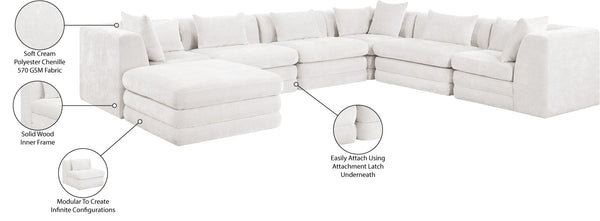 Meridian Furniture Stellar Seven Piece Modular Sectional Cream Chenille Sofa for Open Plan Living Rooms 608Cream-Sec7A