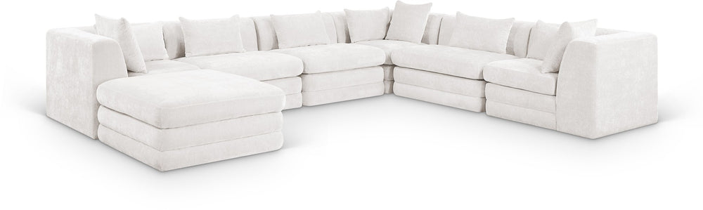 Meridian Furniture Stellar Seven Piece Modular Sectional Cream Chenille Sofa for Open Plan Living Rooms 608Cream-Sec7A