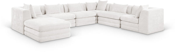 Meridian Furniture Stellar Seven Piece Modular Sectional Cream Chenille Sofa for Open Plan Living Rooms 608Cream-Sec7A