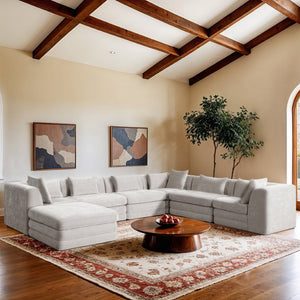 Meridian Furniture Stellar Seven Piece Modular Sectional Cream Chenille Sofa for Open Plan Living Rooms 608Cream-Sec7A