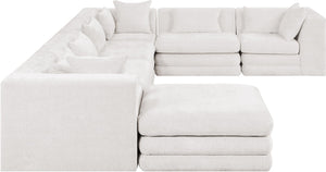 Meridian Furniture Stellar Seven Piece Modular Sectional Cream Chenille Sofa for Open Plan Living Rooms 608Cream-Sec7A
