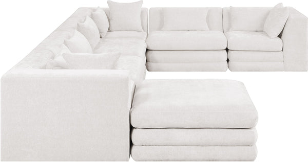 Meridian Furniture Stellar Seven Piece Modular Sectional Cream Chenille Sofa for Open Plan Living Rooms 608Cream-Sec7A