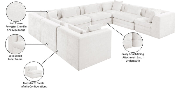 Meridian Furniture Stellar Eight Piece Modular Sectional Plush Chenille Upholstery Contemporary Living Room 608Cream-Sec8A