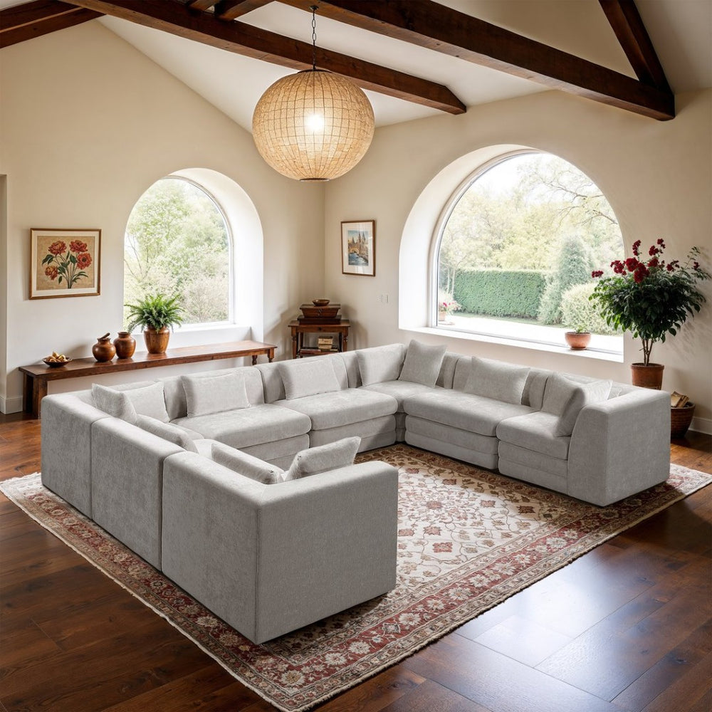 Meridian Furniture Stellar Eight Piece Modular Sectional Plush Chenille Upholstery Contemporary Living Room 608Cream-Sec8A