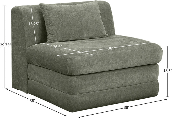 Meridian Furniture Stellar Modular Armless Chair in 570 Gsm Chenille Plush Upholstered Sectional for Living Room Green 608Green-Armless